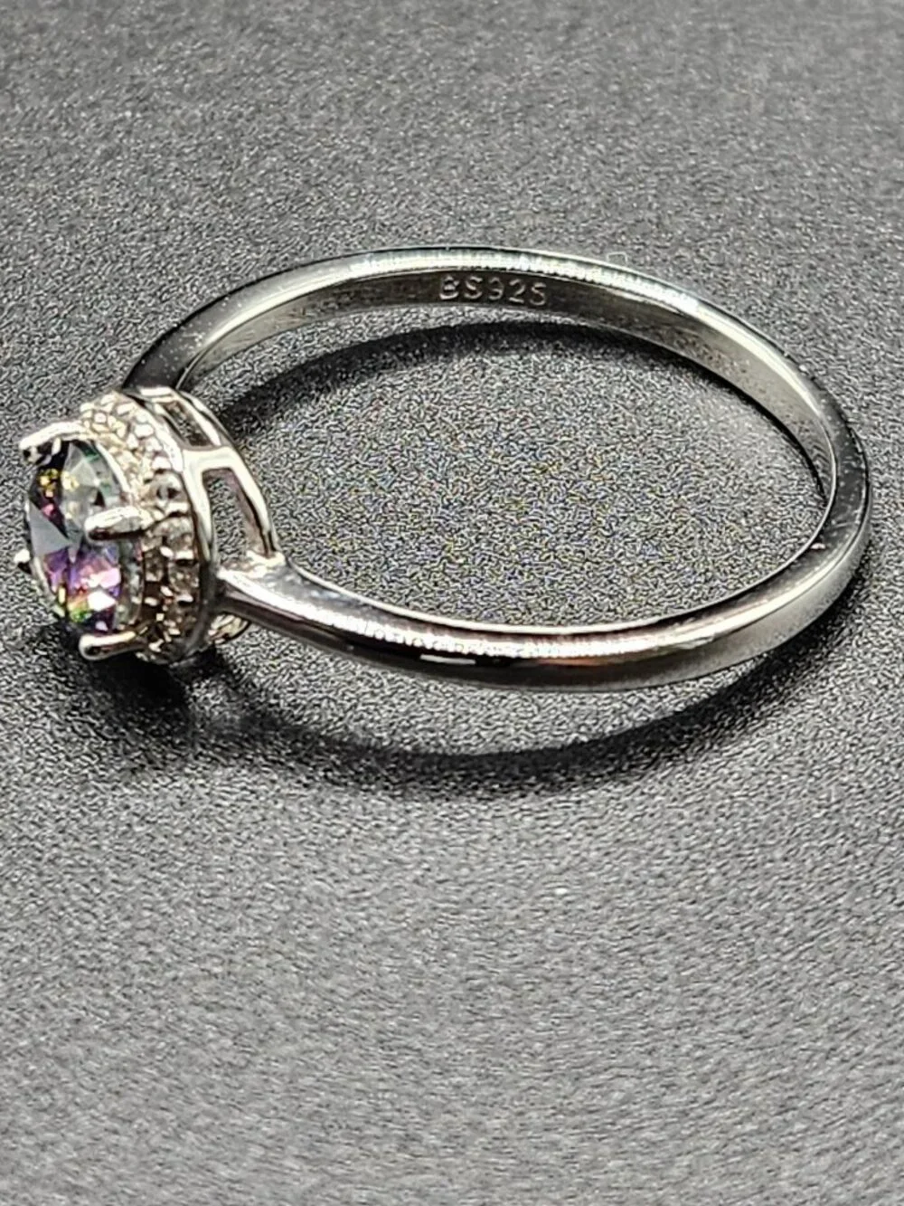 925 Sterling Silver Mystic CZ Moissanite Halo Ring Sz 10